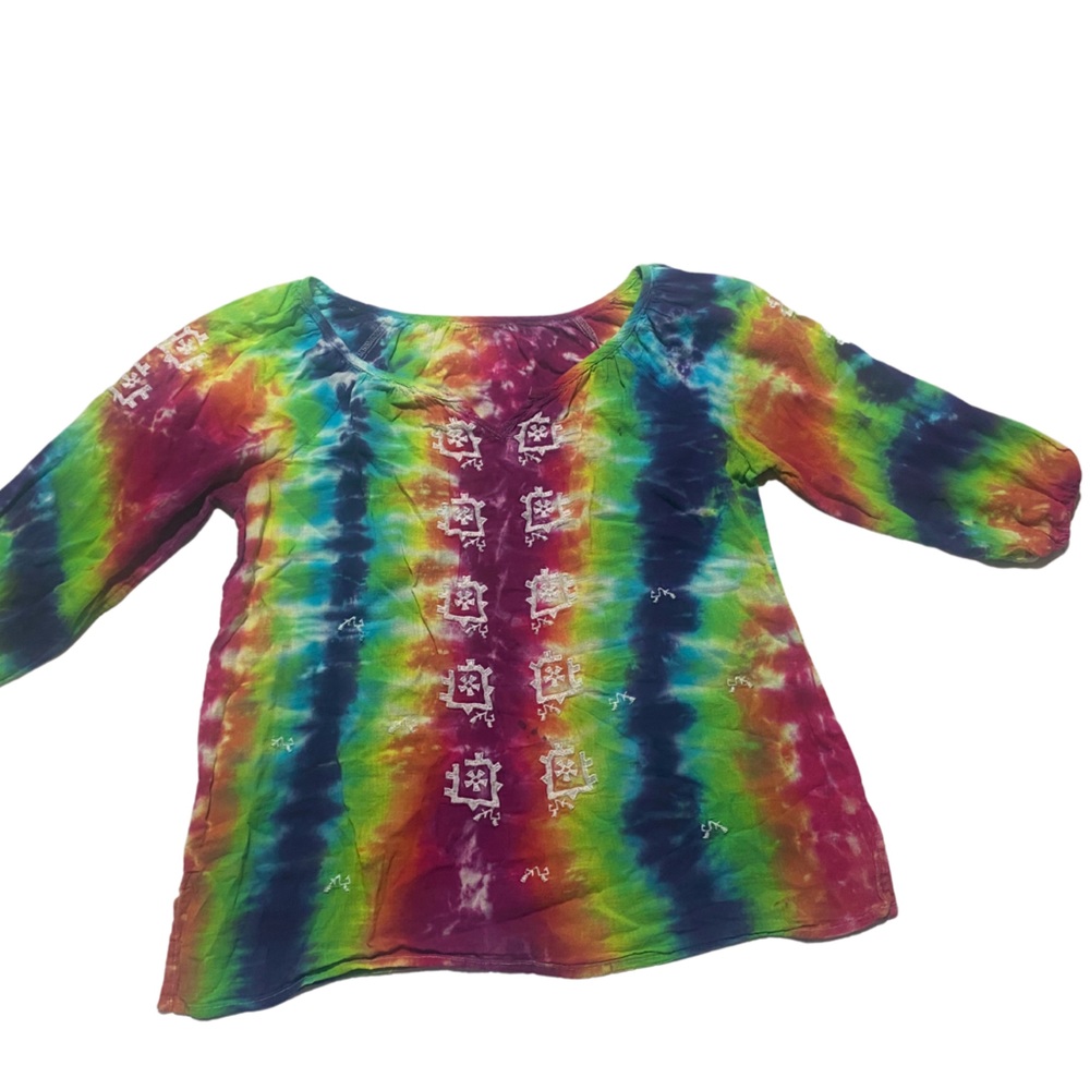 Hand dyed tie dye quarter sleeve tunic - Size Medium